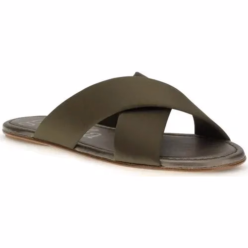 Pedro García Brown Silk Flat Sandals