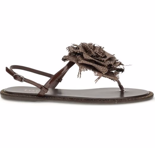 LE SILLA Brown Calf Leather Bos Taurus Flat Sandals