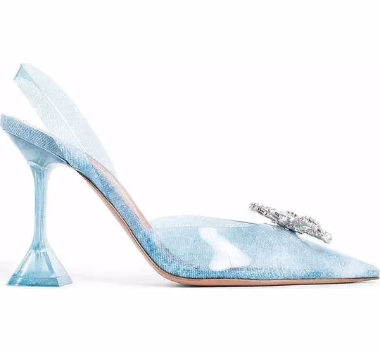 Amina Muaddi Blue Plexiglass High Heel Pumps