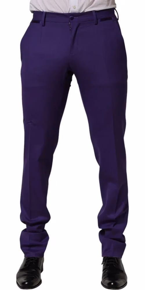 Dolce & Gabbana Purple Wool Skinny Dress Men Trouser Pants