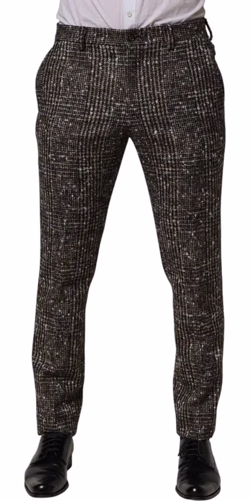 Dolce & Gabbana Brown Wool Plaid Skinny Dress Trouser Pants
