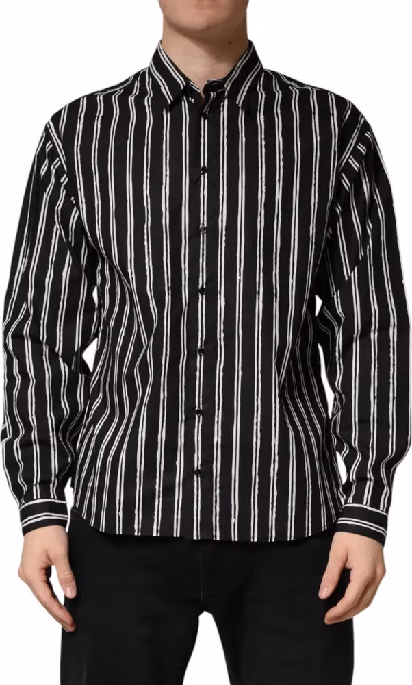 Dolce & Gabbana Black Stripes Cotton Men Formal Dress Shirt