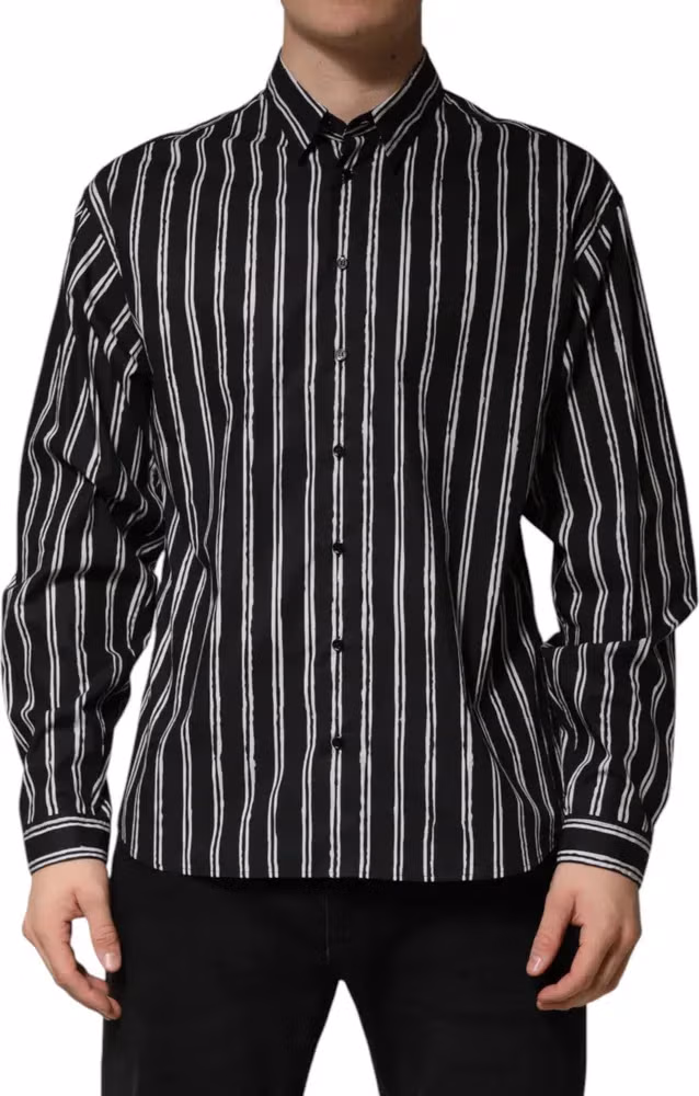 Dolce & Gabbana Black Stripes Cotton Men Formal Dress Shirt