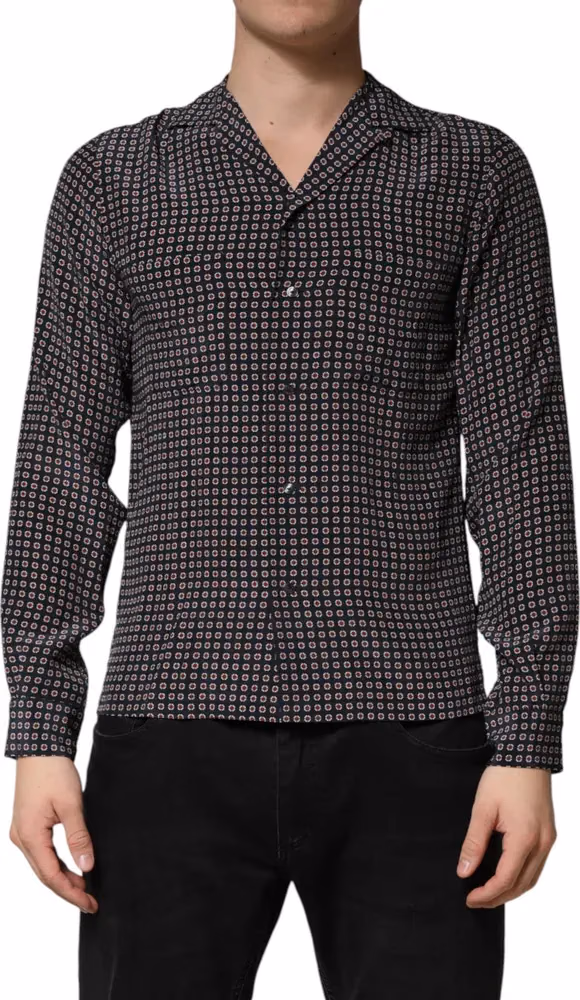 Dolce & Gabbana Black Patterned Silk Men Button Down Shirt