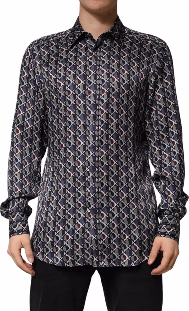 Dolce & Gabbana Multicolor Patterned Collared GOLD Men Dress Shirt