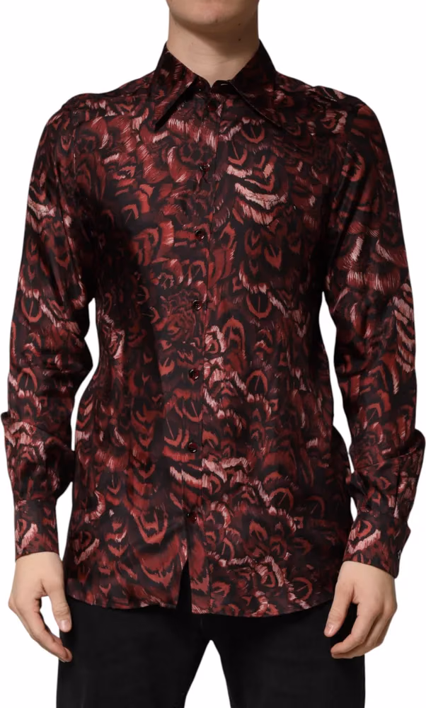 Dolce & Gabbana Bordeaux Patterned Collared Men Dress Shirt