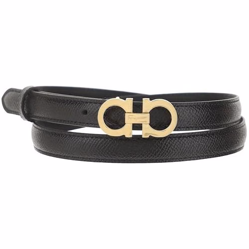 Ferragamo Black Calf Leather Bos Taurus Thin Belt