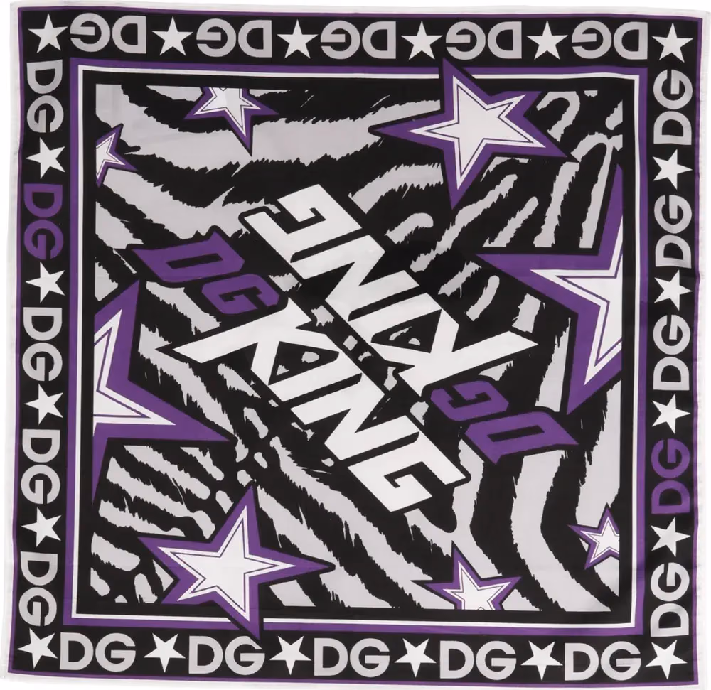 Dolce & Gabbana Black Purple DG King Cotton Foulard 51cm x 49.5cm Scarf