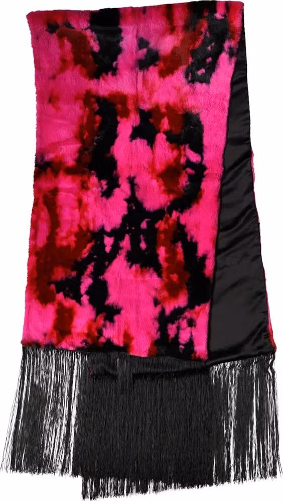 Dolce & Gabbana Pink Black Faux Fur Neck Wrap Fringes 200cm x 59cm Scarf