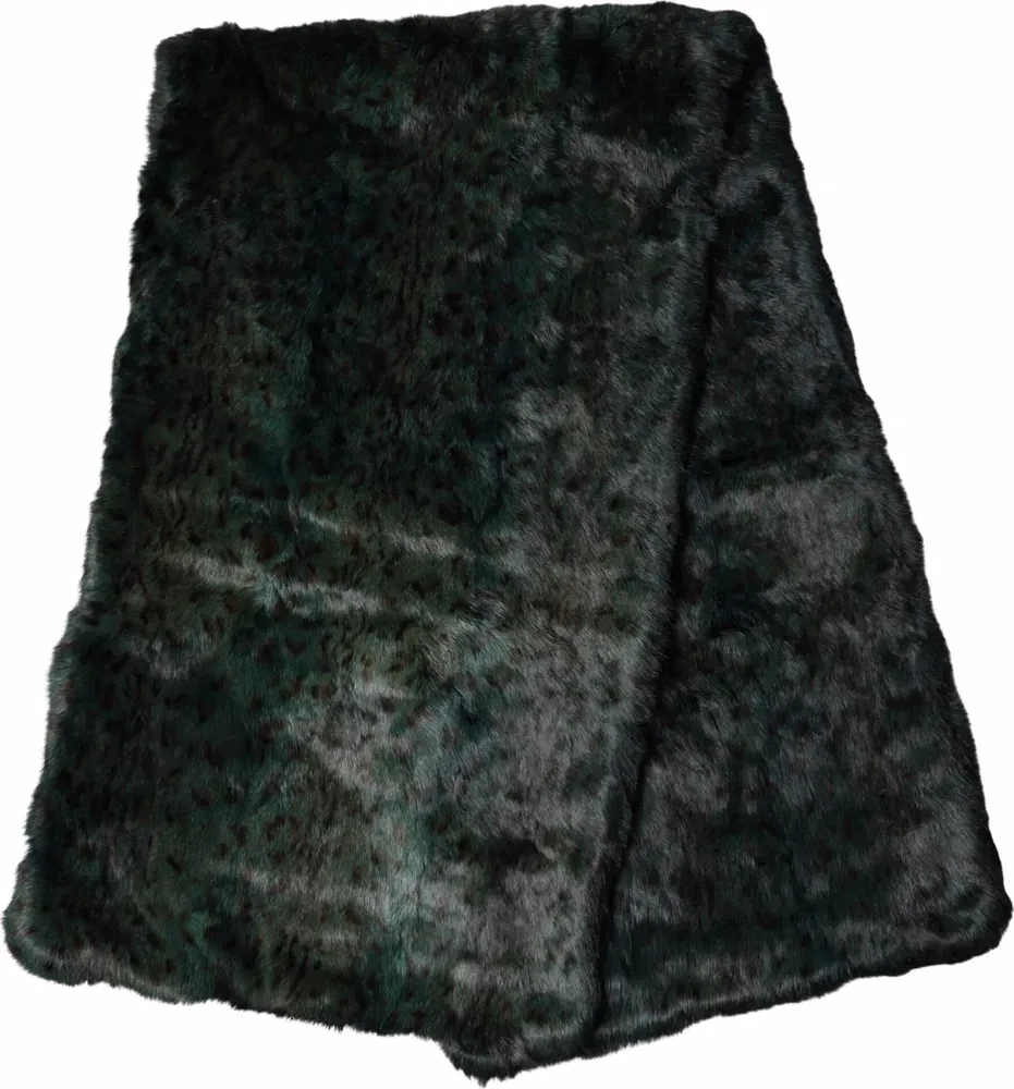 Dolce & Gabbana Black Green Stripe Fur Shawl Neck Wrap 180cm x49cm  Scarf