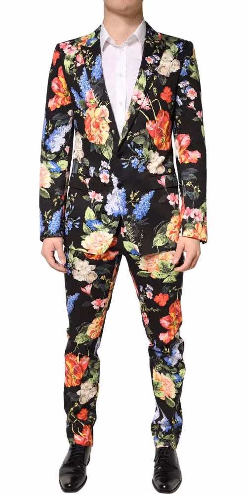 Dolce & Gabbana Black Floral Single Breasted MARTINI 2 Piece Suit