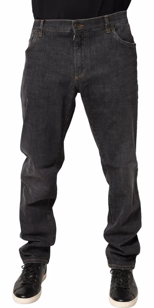 Dolce & Gabbana Dark Gray Slim Fit Cotton Men Denim Jeans