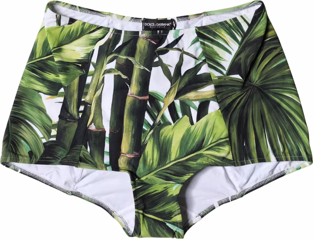 Dolce & Gabbana Green Leaf Print High-Waisted Girdle Beachwear