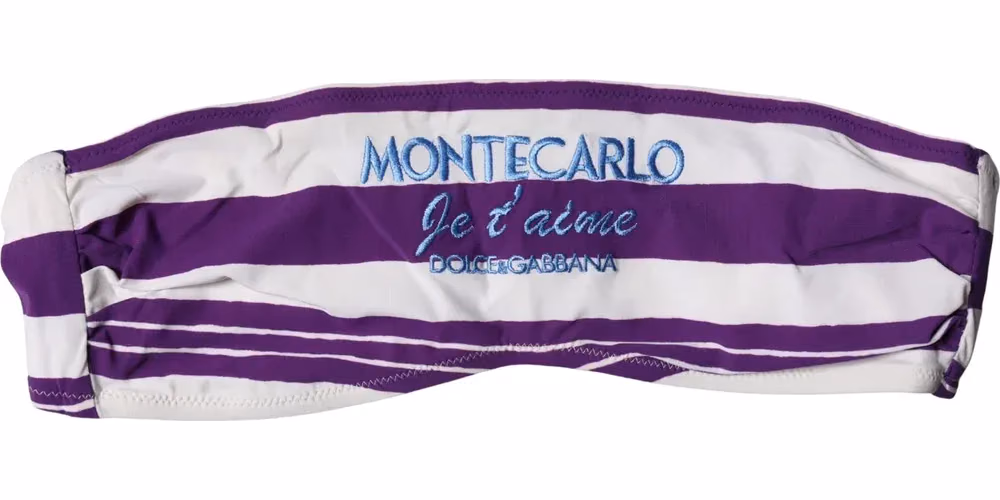 Dolce & Gabbana Purple White Stripes Nylon Bandeau Swimwear