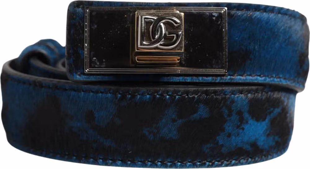 Dolce & Gabbana Men Blue Calf Leather Logo Metal Buckle Belt