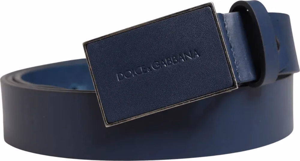 Dolce & Gabbana Men Blue Calf Leather Logo Metal Buckle Belt