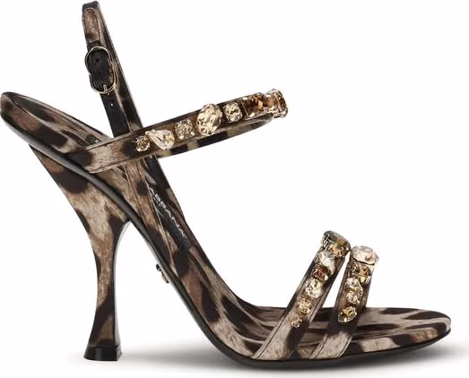 Dolce & Gabbana Brown Fabric Stiletto Heel Sandals