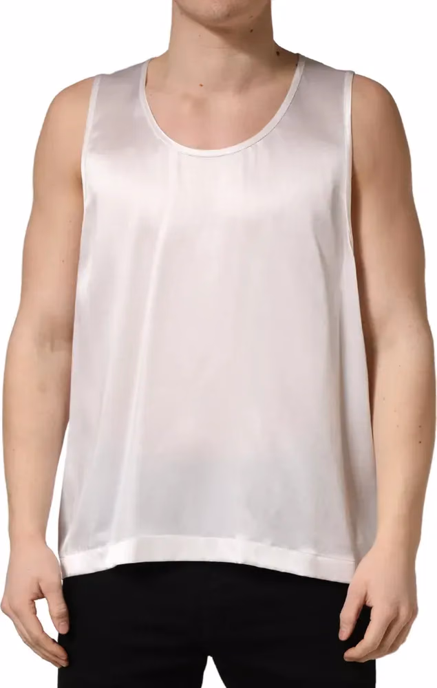 Dolce & Gabbana White Satin Polyester SleevelessTank T-shirt