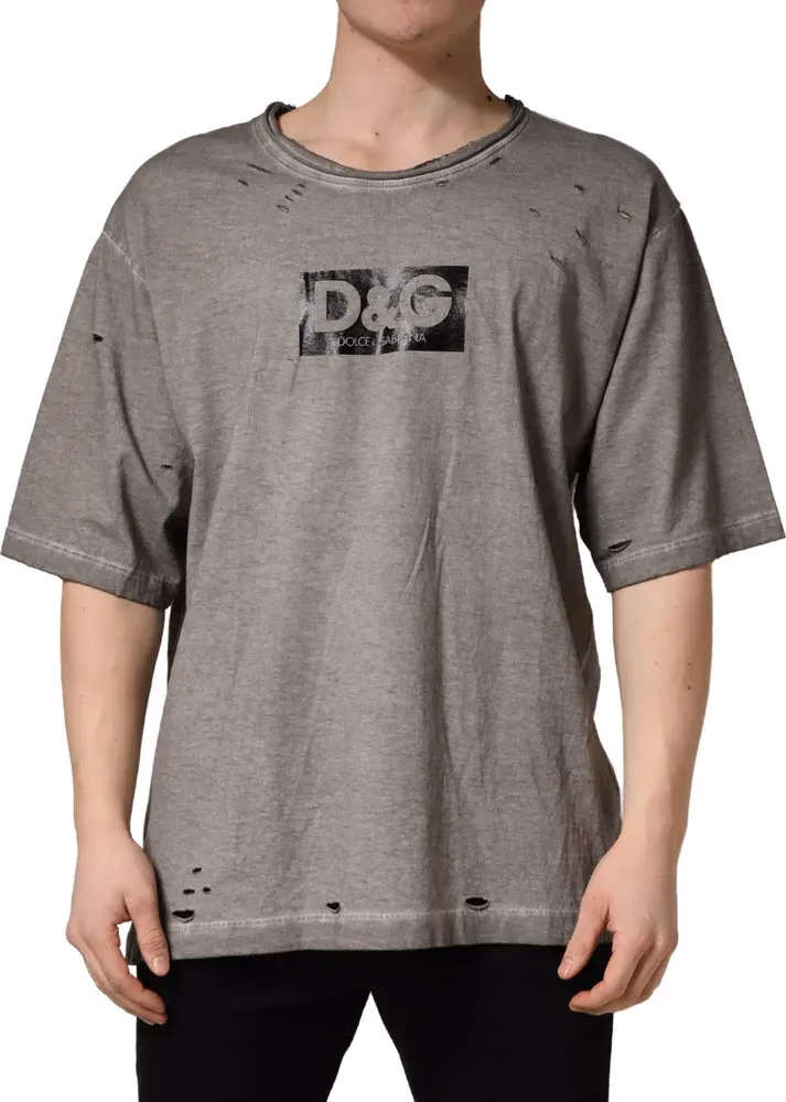 Dolce & Gabbana Gray DG Logo Print Cotton Round Neck T-shirt