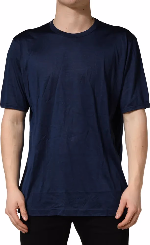 Dolce & Gabbana Dark Blue Silk Short Sleeve CrewNeck T-shirt