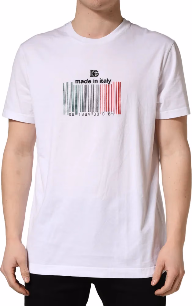 Dolce & Gabbana White Barcode Cotton Crew Neck Men T-shirt
