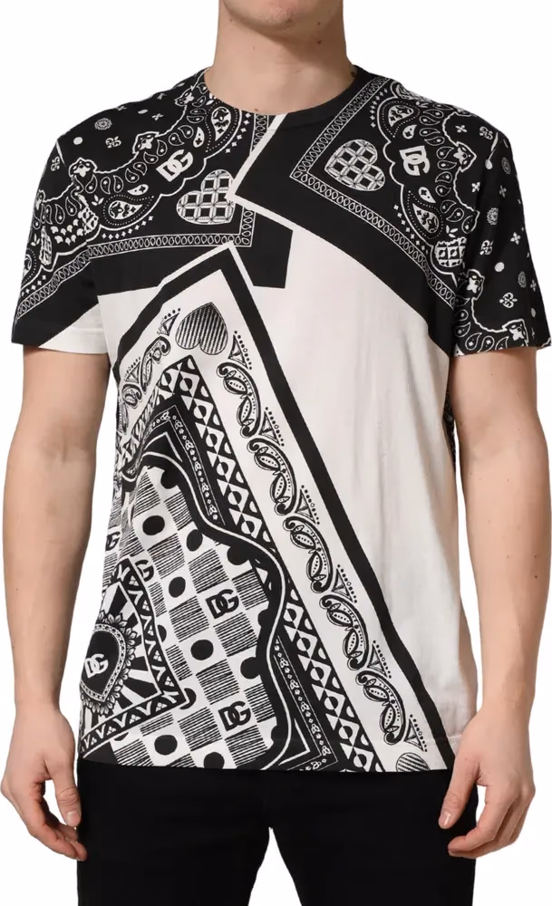 Dolce & Gabbana Black White Bandana Cotton Crew Neck  T-shirt