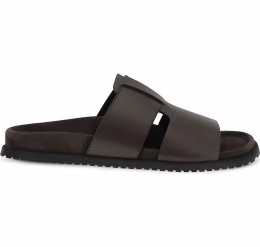 Dolce & Gabbana Brown Calf Leather Bos Taurus Flat Sandals