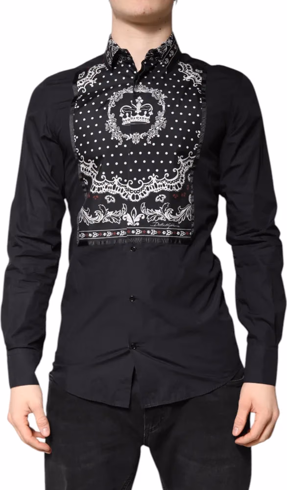 Dolce & Gabbana Black White Bandana GOLD Formal Dress Shirt