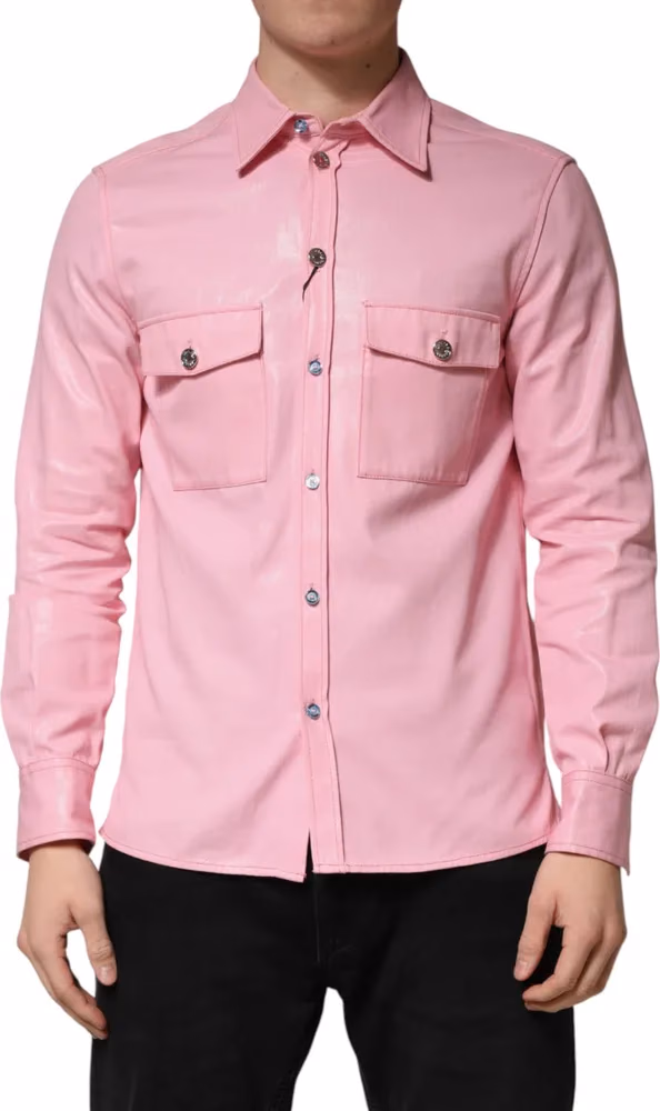 Dolce & Gabbana Pink Cotton Collared Men Button Down Shirt