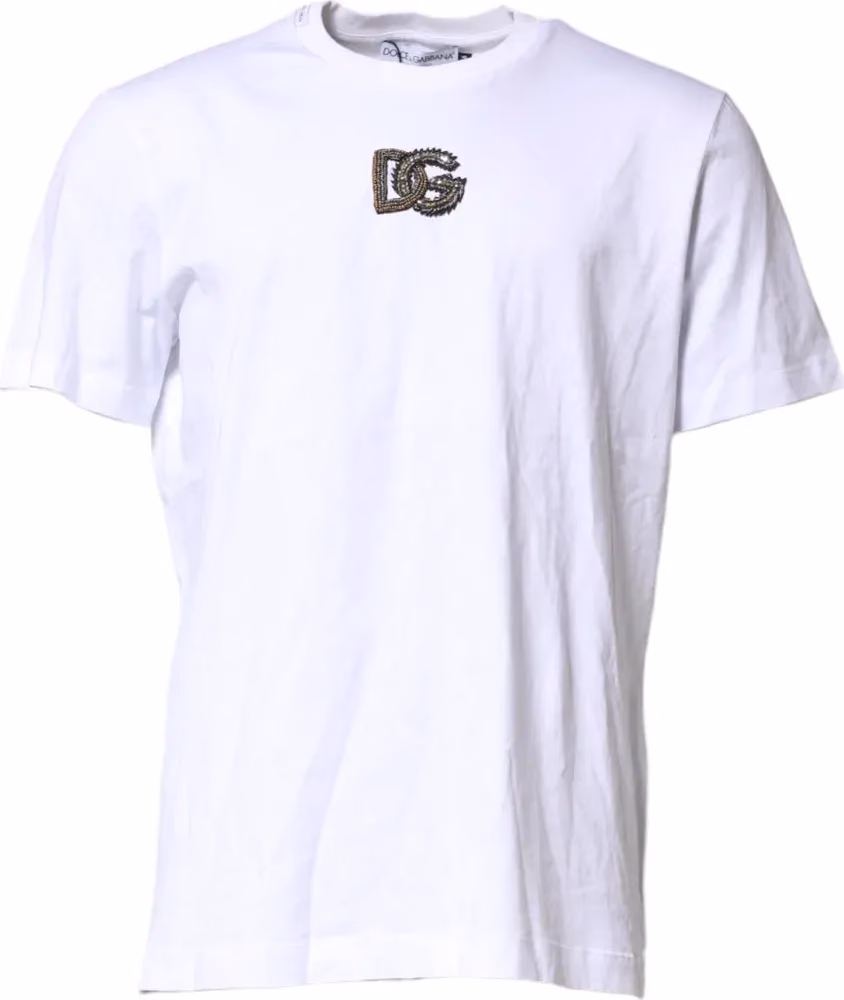 Dolce & Gabbana White Cotton DG Logo Embroidery Men  T-shirt