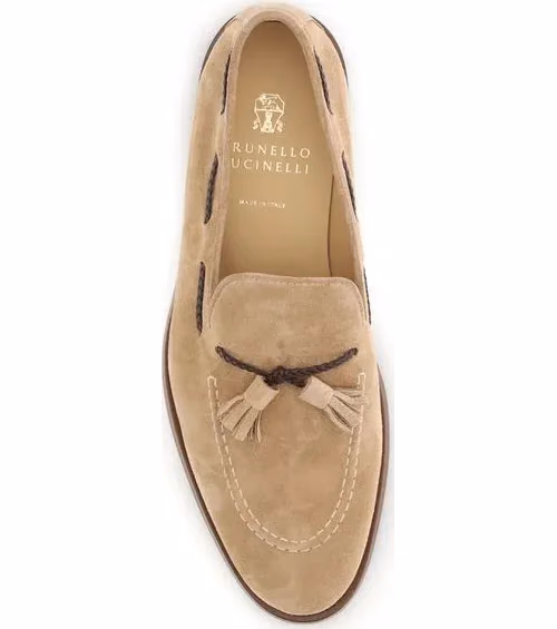 Brunello Cucinelli Brown Calf Leather Bos Taurus Slip-On Loafers