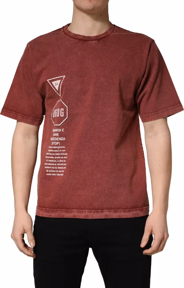 Dolce & Gabbana Maroon Print Round Neck Short Sleeve T-shirt
