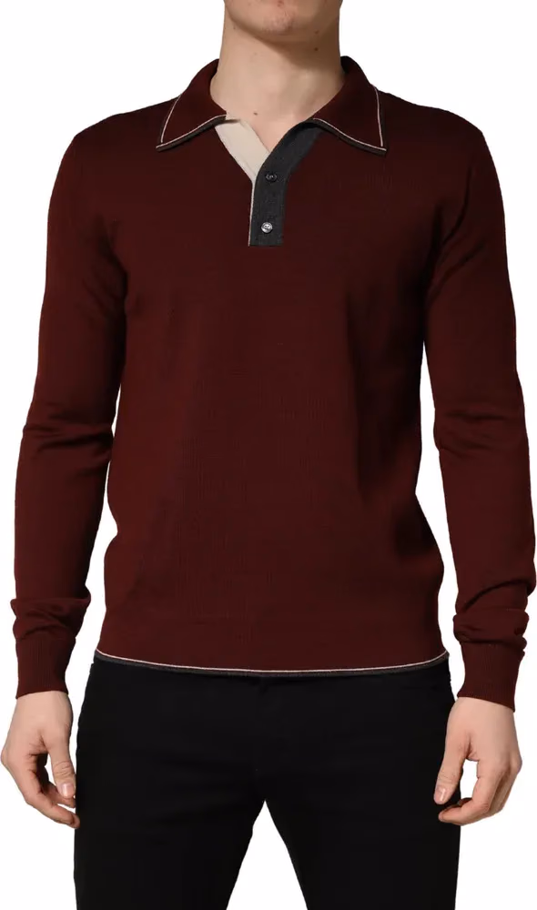 Dolce & Gabbana Maroon Re-Edition Wool Long Sleeves T-shirt