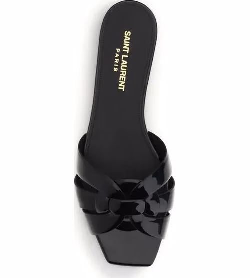 Saint Laurent Black Calf Leather Bos Taurus Flat Sandals