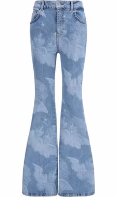 Blue Cotton Flared Jeans