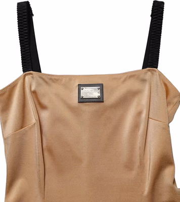 Brown Nylon Blend Cady Sleeveless Mini Dress