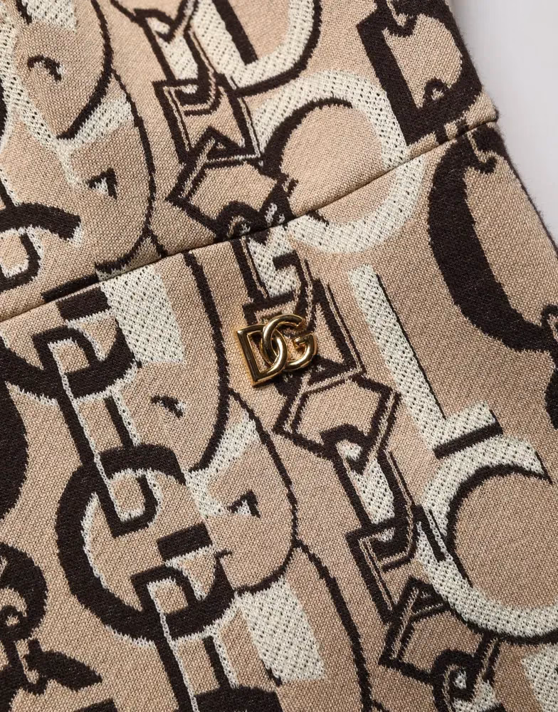 Dolce & Gabbana Brown DG Logo Chain Short-Sleeve Sheath Dress
