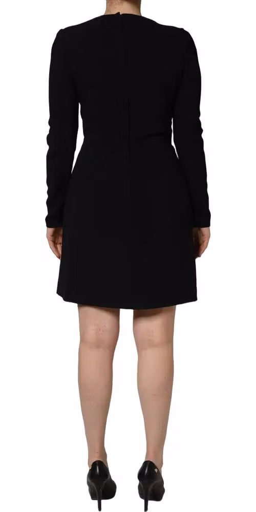 Roberto Cavalli Black Long Sleeves Scoop Neck Mini Dress