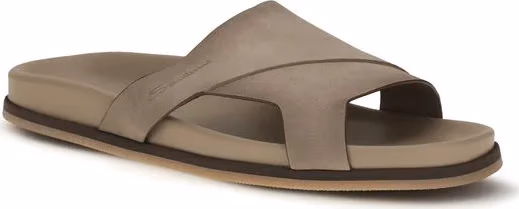 Santoni Beige Calf Leather Bos Taurus Flat Sandals