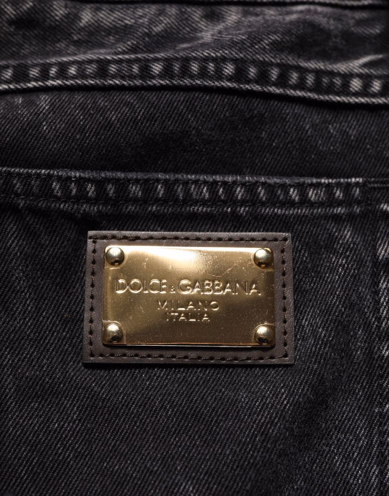 Dolce & Gabbana Black Distressed Cotton Straight Denim Jeans