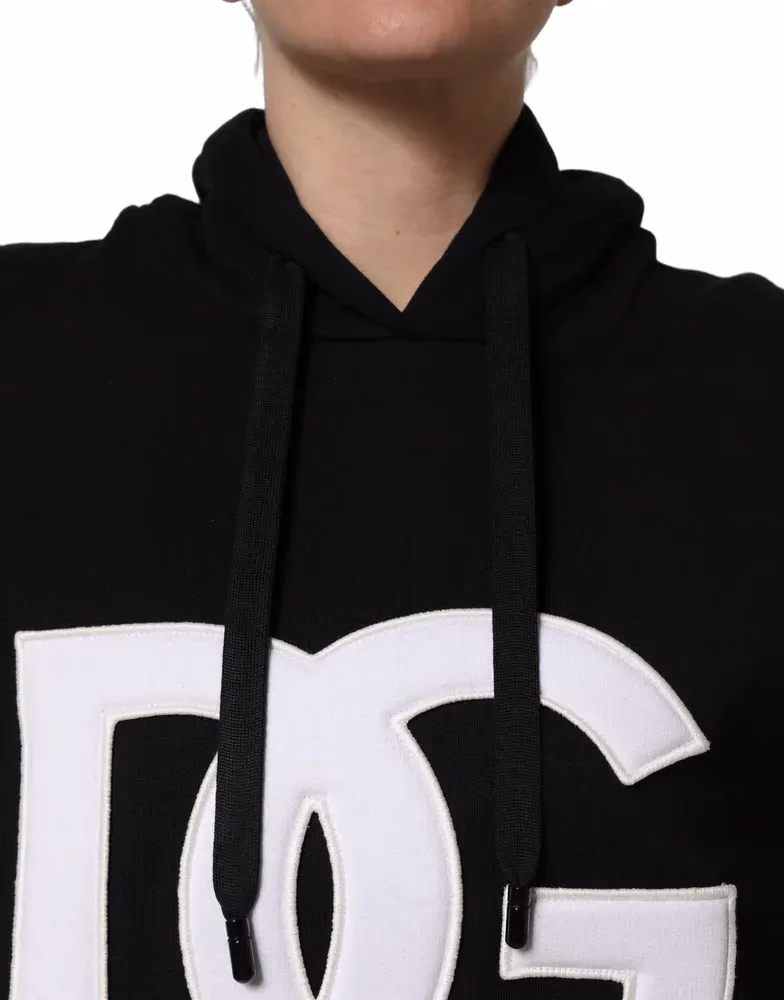 Dolce & Gabbana BlackWhite Appliqué Hooded Sweatshirt Sweater