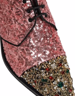 Pink Sequin Embellished Men Derby Dress Shoes