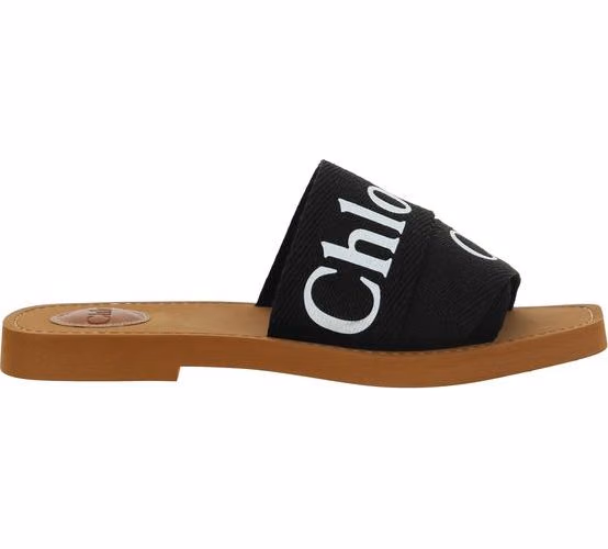 Chloé Black Cotton Flat Sandals