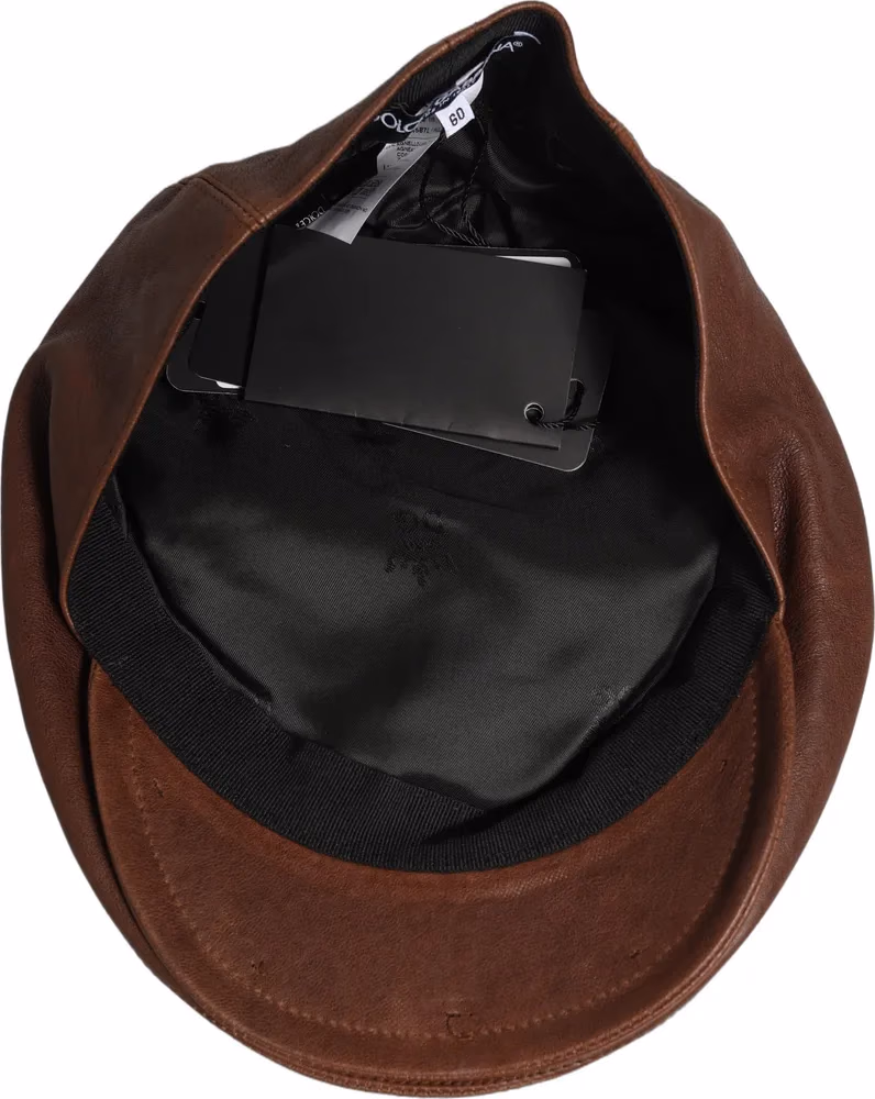Dolce & Gabbana Men Brown Lamb Leather Newsboy Cloth Capello Hat