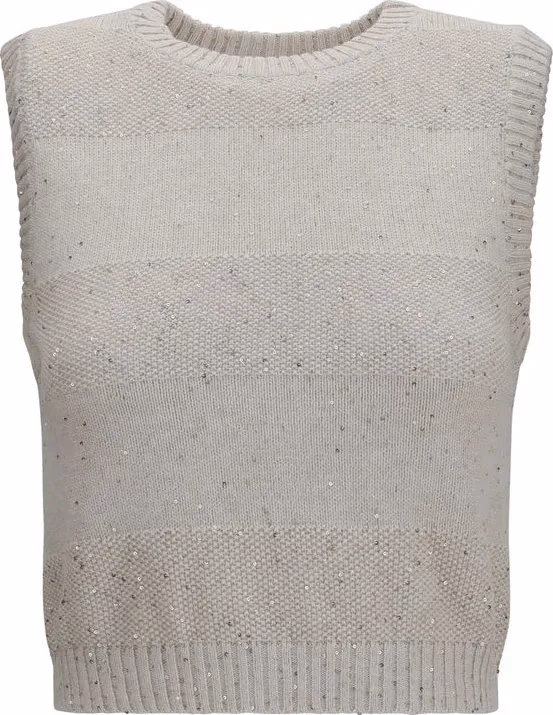 Brunello Cucinelli Beige Cotton Sleeveles Sweater