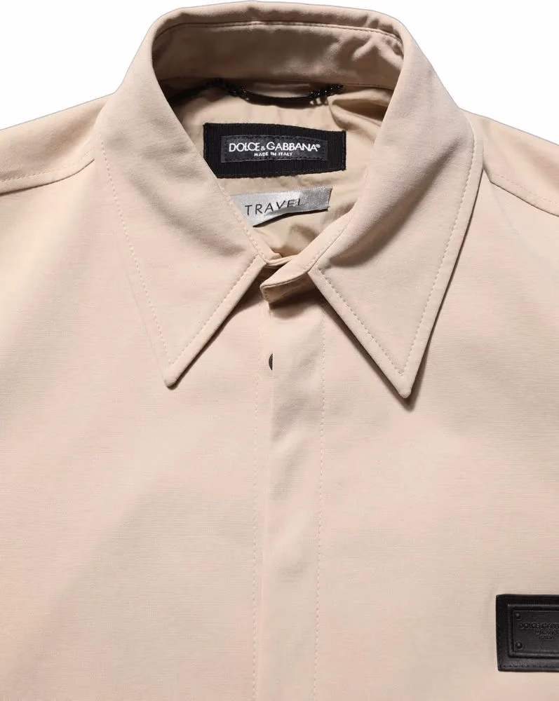 Dolce & Gabbana Beige Logo Overshirt Cotton Men Casual Shirt