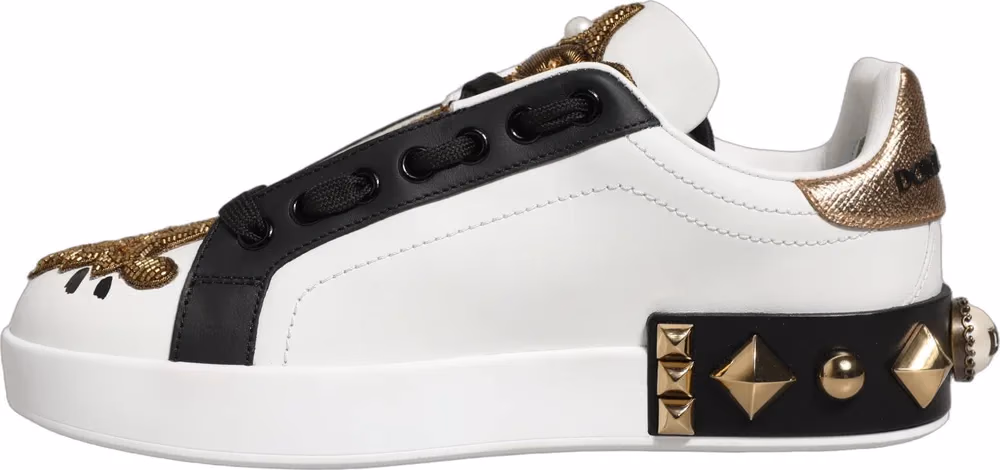 Dolce & Gabbana White Gold Studded Portofino Sneakers Shoes
