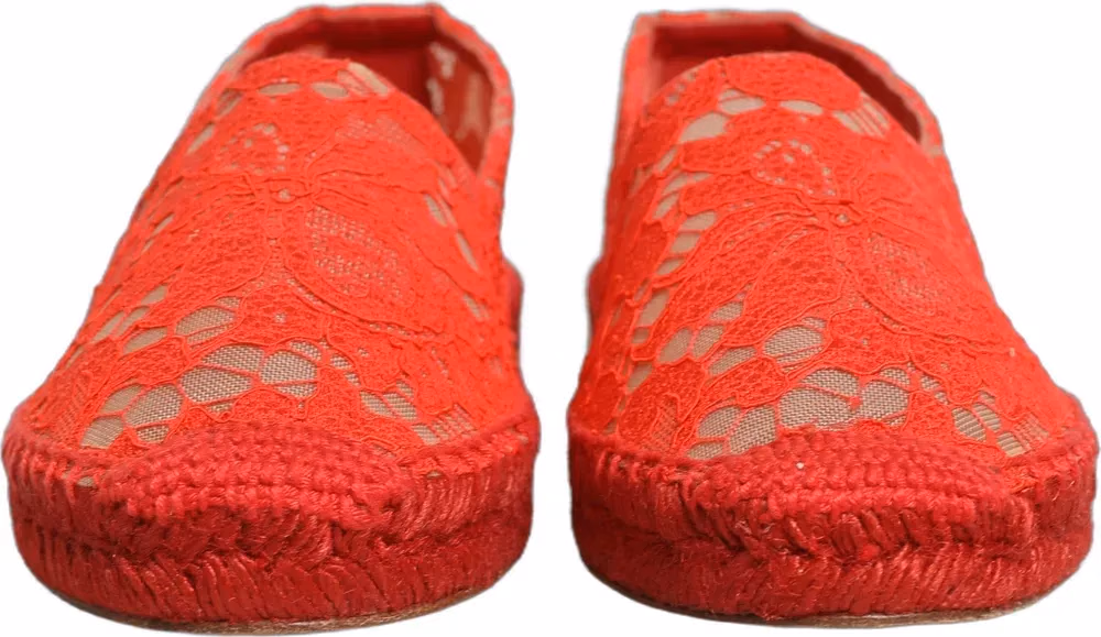 Dolce & Gabbana Red Taormina Lace Espadrille Flats Shoes