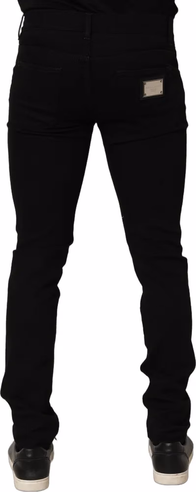 Dolce & Gabbana Black Embellished Cotton Skinny Denim Jeans