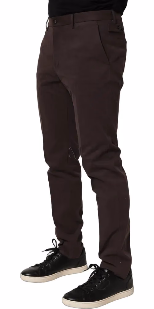 Dolce & Gabbana Brown Cotton Skinny Leg Dress Trouser Pants